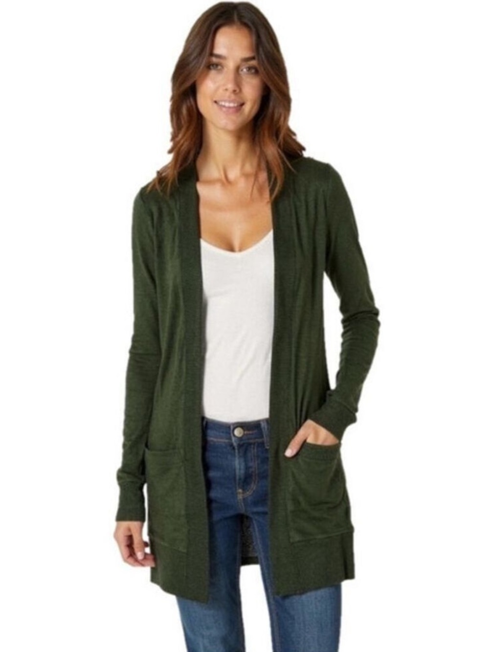 Bobeau Green Open Front Cardigan Sweater Petite XS